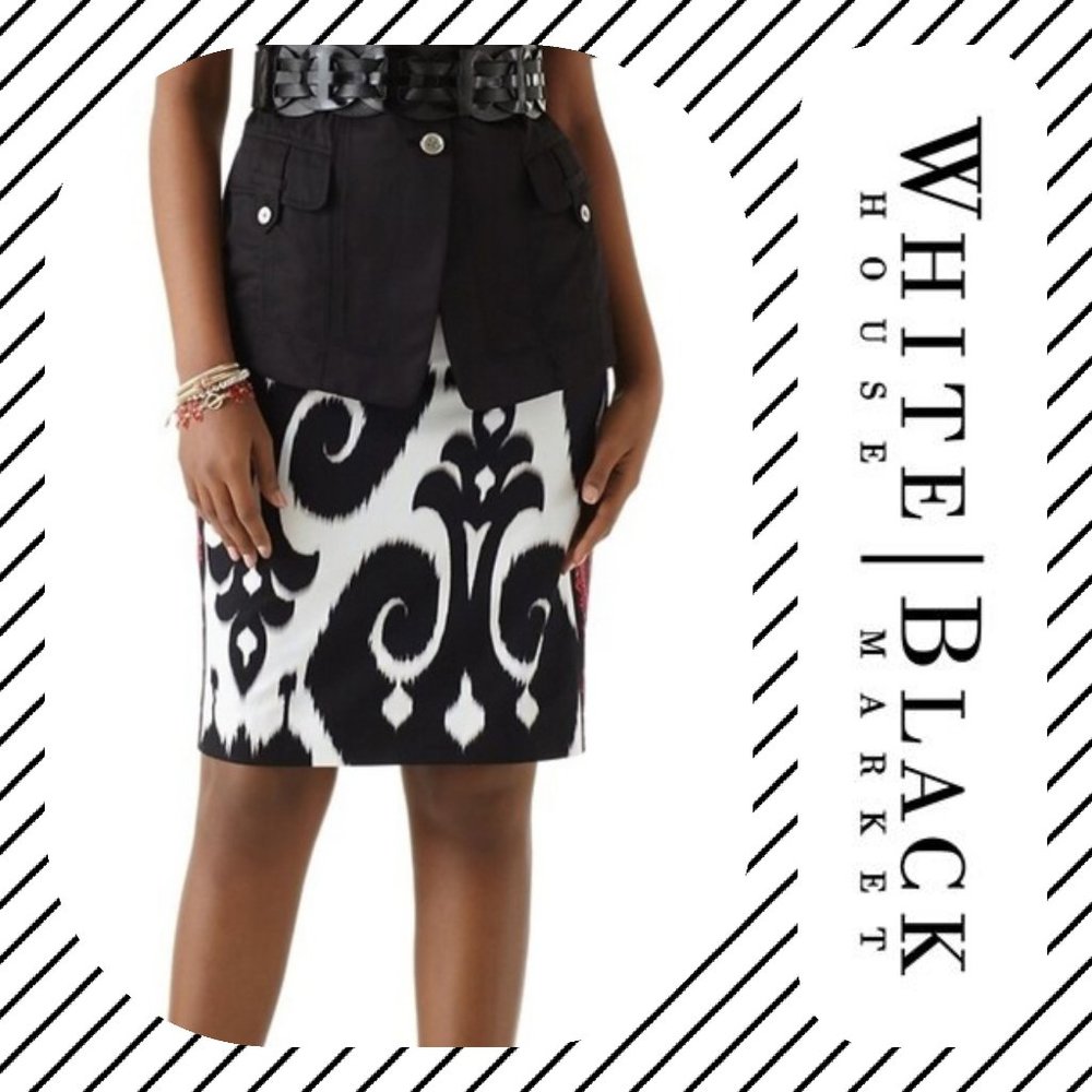 WHITE HOUSE / BLACK MARKET IKAT FAILLE PENCIL SKIR